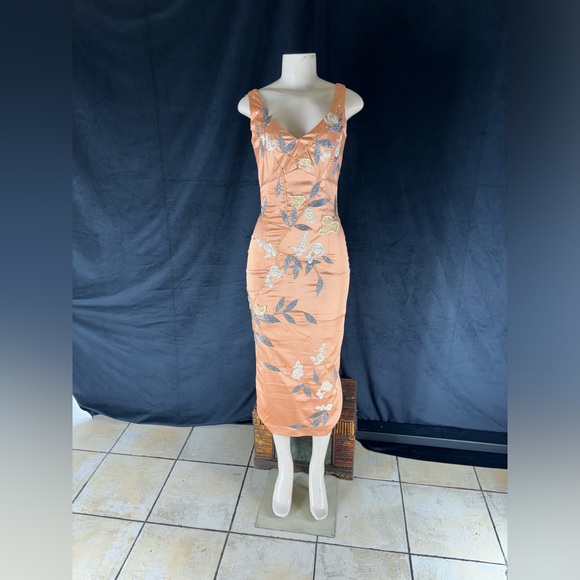 Chic Embroidered Midi Dress in Orange - Picture 1 of 5
